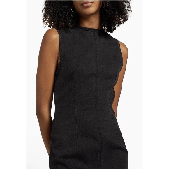 Reformation Kendi Denim Midi Dress Washed Black Stretch Back Slit Women's 4 - Picture 4 of 16